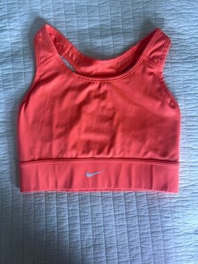 Nike Coral Pink Sports Bra with Silver Swoosh